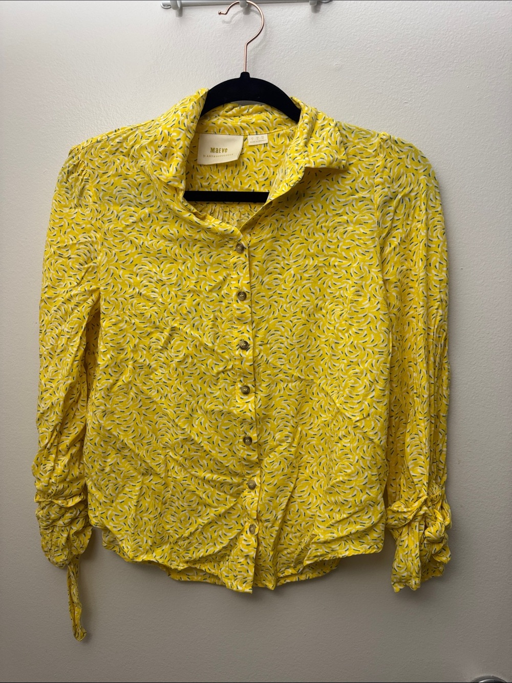 Maeve Yellow Printed Button-Front Blouse